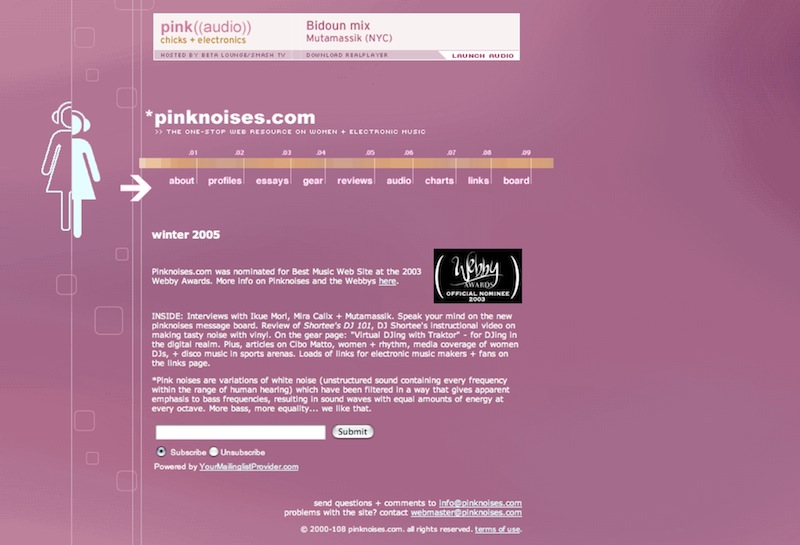 Pinknoises.com homepage, 2005